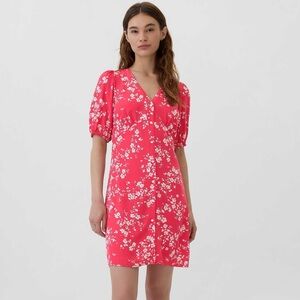 GAP Button Front Puff Sleeve Red Floral Print Dress, women’s size medium